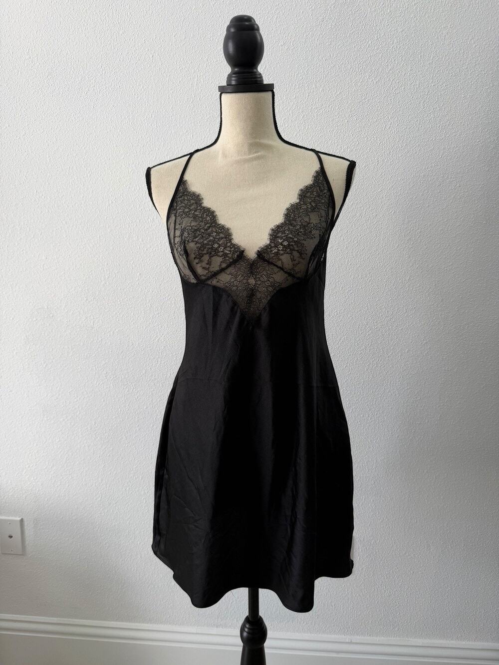 Victoria Secret Very Sexy Babydoll Black Satin Lace Lingerie Slip Dress Medium